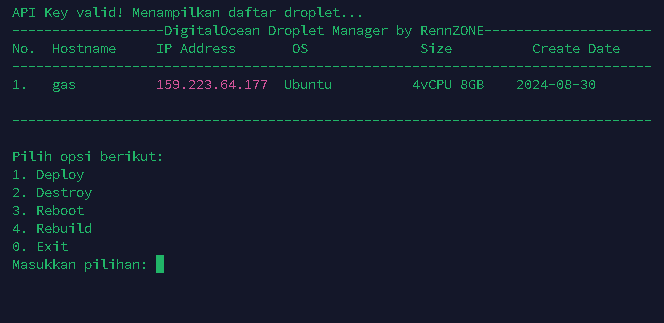 DigitalOcean Droplet Manager - Mengatur Droplet dengan API